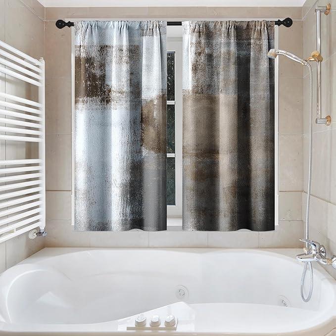Culudea Brown Grey Painting Shower Curtain Set, Contemporary Gray Abstract Bathroom Window Waterproof Shower Curtain Set for Bathroom Decor - ModernBath