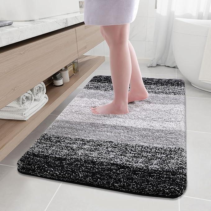 Arotive Microfiber Bathroom Rugs, Shaggy Soft and Absorbent Bath Rug, Non-Slip, Thick Plush Machine Washable Dry Bath Mats for Bathroom, Tub and Shower, 50x30, Black, Rectangular - ModernBath