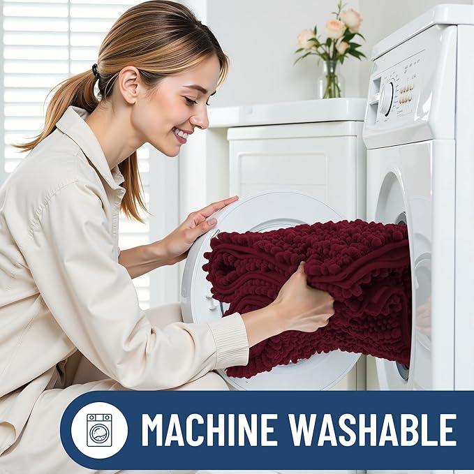 Smiry Bathroom Rugs Mat 59x24, Extra Soft Absorbent Chenille Bath Rugs, Non Slip Rubber Backing Machine Washable Quick Dry Bath Mats for Bathroom Floor, Tub, Shower, Home Decor Accessories, Burgundy - ModernBath