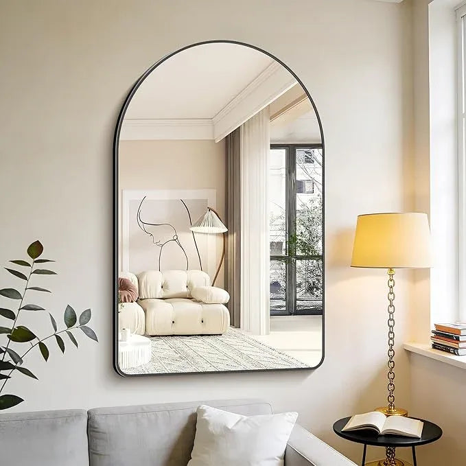 GLASHOM Arched Bathroom Mirror, 30"x48" Black Arched Mirror for Bathroom, Wall Mounted Mirror, Black Vanity Wall Mirror w/Metal Frame for Bedroom, Entryway, Living Room, Vertically Hanging - ModernBath