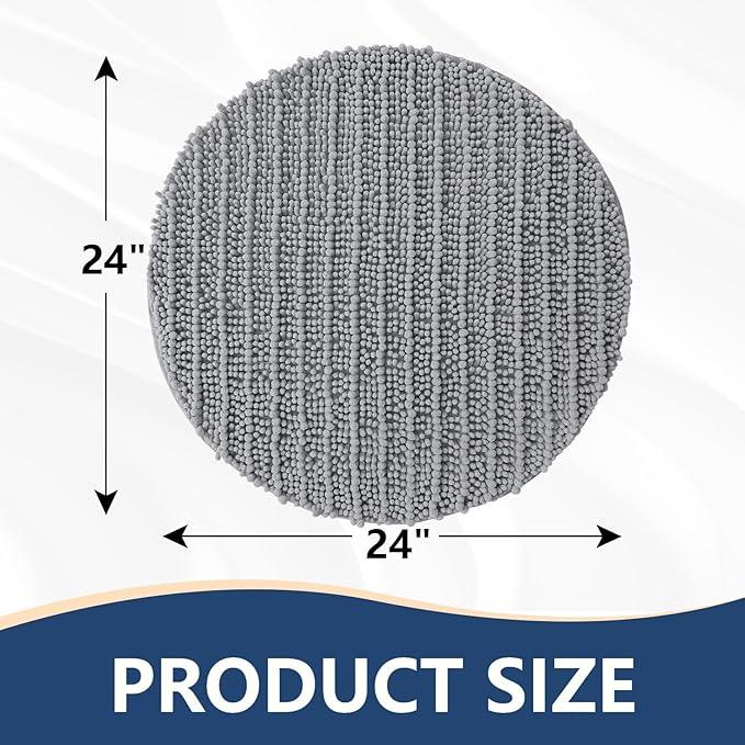 Arotive Luxury Round Chenille Bathroom Rug Mat, Extra Soft Thick Absorbent Shaggy Bath Rugs, Non-Slip Machine Wash Dry Plush Bath Mats for Bathroom, Shower and Tub, 24x24, Grey - ModernBath