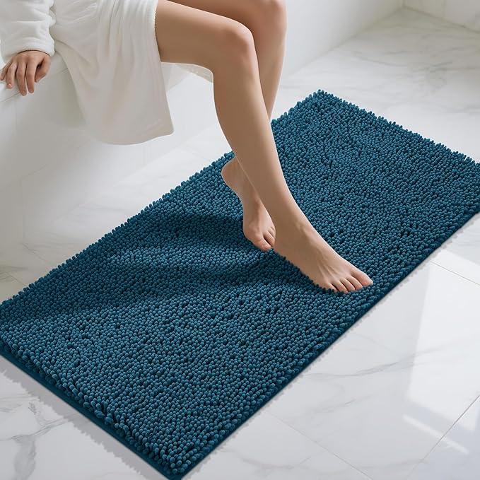 Yimobra Long Bathroom Rugs 47"x24", Extra Soft Non Slip Bath Mat for Tub, Super Absorbent Quick Dry Shaggy Rug Floor Carpet, Machine Washable,Peacock Blue - ModernBath