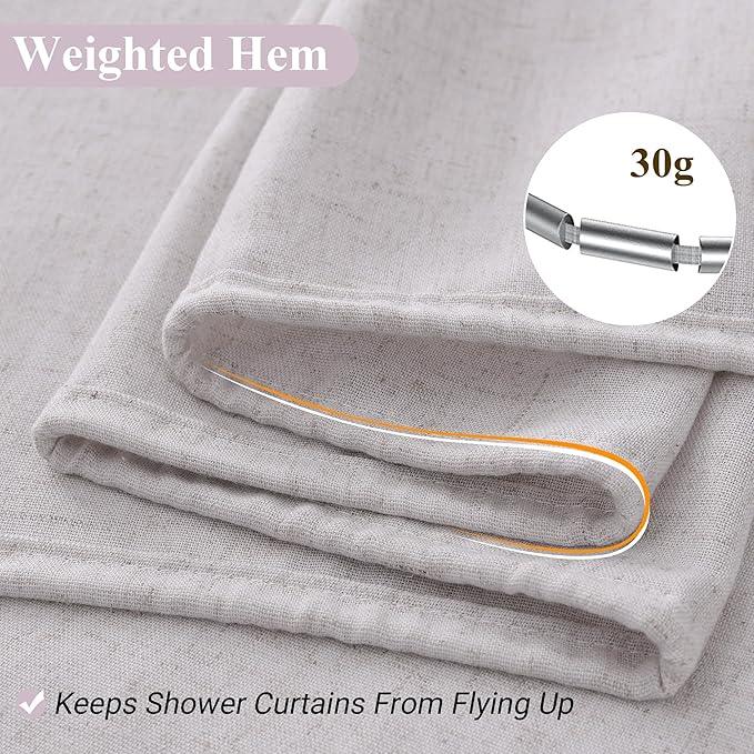 Naturoom 42 Inch Shower Curtain - Stall Narrow Half Green Linen Ultra Thick Fabric Shower Curtain Set with Hooks, Boho Farmhouse Rustic RV Camper Bath Curtains for Bathroom, Champagne, 42x72 - ModernBath