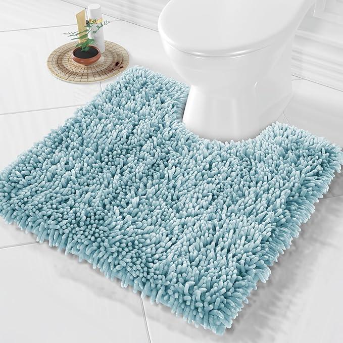 Yimobra Toilet Rugs U Shaped Washable, Extra Thick Soft Absorbent Chenille Contour Bathroom Rugs for Toilet 24x24 Inch, Quick Dry Non Slip Toilet Mat for Bath Floor, Greyish Blue - ModernBath