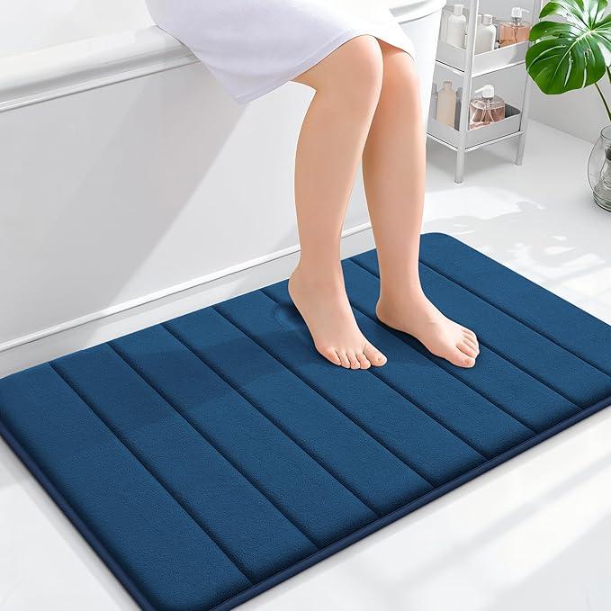 OLANLY Memory Foam Bath Mat 36x24, Super Soft Absorbent Bathroom Rugs, Quick Dry, Machine Washable Shower Floor Rugs, Bathmat Carpet, Bathroom Home Decor Accessories, Navy Blue - ModernBath