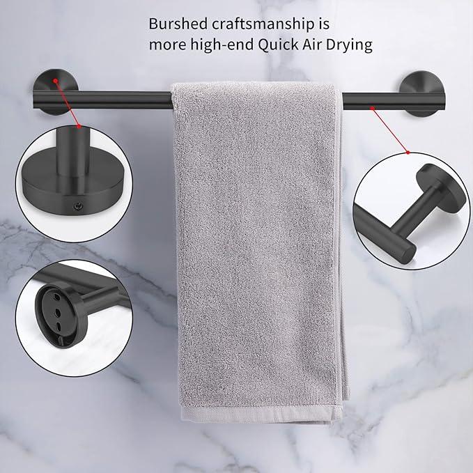 Cilee 10 Piece Matte Black Bathroom Accessories Set, 24inch Black Towel Bar Ring+Toilet Paper Holder+ Robe Towel Hook SUS304 Stainless Steel Bathroon Hardware Set - ModernBath