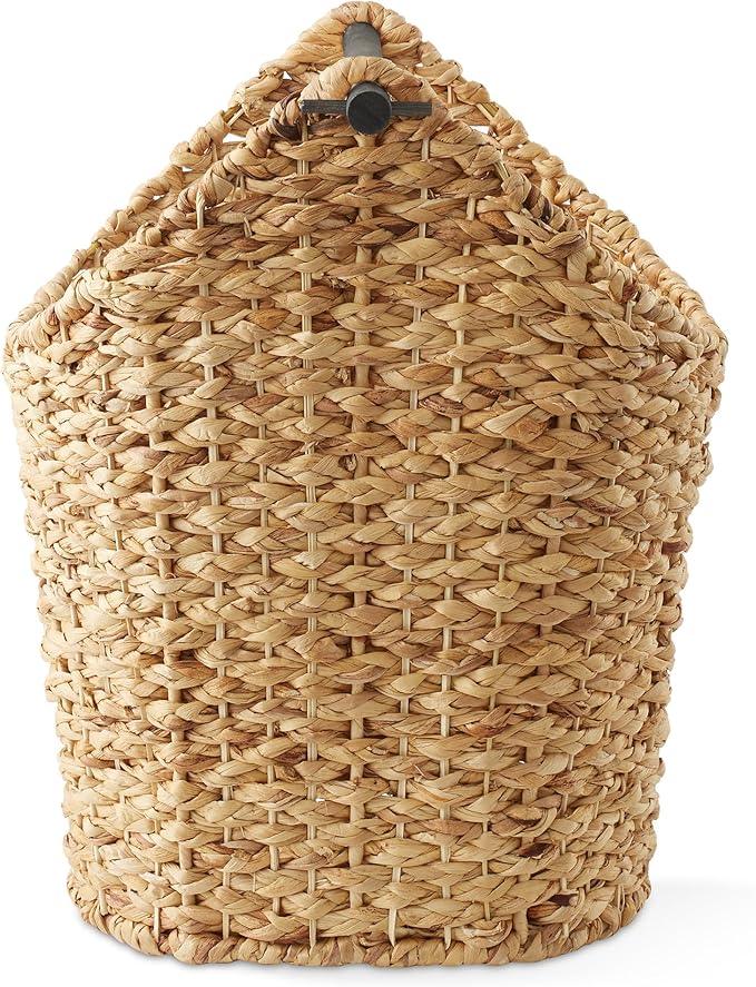 Casafield Toilet Paper Storage Basket with Wood Roll Holder Bar - Natural, Braided Water Hyacinth Wicker Bathroom Tissue Storage Organizer - ModernBath