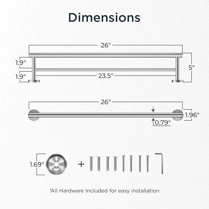 FORIOUS Double Towel Bar, 24 Inch Double Towel Racks for Bathroom, Heavy Duty SUS304 Stainless Steel Towel Bar Brushed Nickel, Includes Wall Mounting Hardware, Brushed Nickel - ModernBath