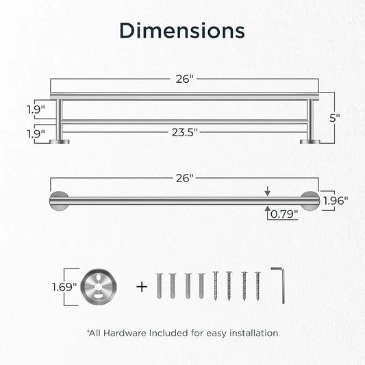 FORIOUS Double Towel Bar, 24 Inch Double Towel Racks for Bathroom, Heavy Duty SUS304 Stainless Steel Towel Bar Brushed Nickel, Includes Wall Mounting Hardware, Brushed Nickel - ModernBath