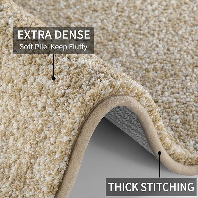 Yimobra Long Bathroom Rug Non Slip Washable, Soft Absorbent Microfiber Bath Mat, Dual-Tone Decor Rug with Rubber Backing for Bathroom Floor,Tub and Shower,47x24,Home Essentials,Light Beige and White - ModernBath