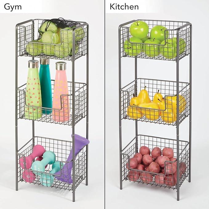 mDesign Steel Freestanding Storage Organizer Tower Rack Basket Shelf, Metal 3-Tier Furniture Unit for Master/Guest Bathroom, Powder Room - Holds Bath Towels, Soap - Concerto Collection - Graphite Gray - ModernBath