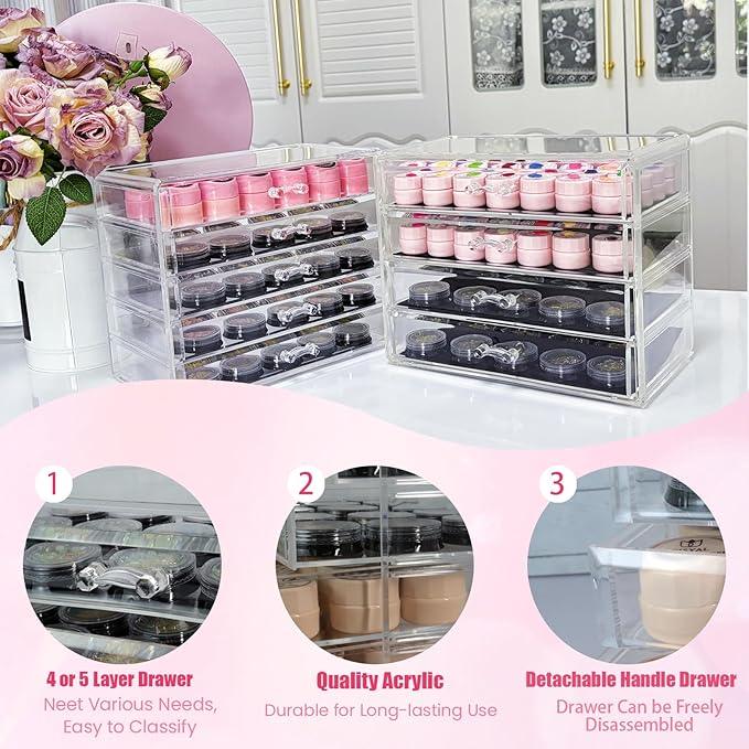 Guolich 5 Tier Nail Art Decoration Storage Box，Acrylic Make Up&Jewelry Organizer with Drawers, Cosmetic Storage for Dresser Countertop and Bathroom，Transparent Acrylic Nail Art Jewelry Accessories - ModernBath