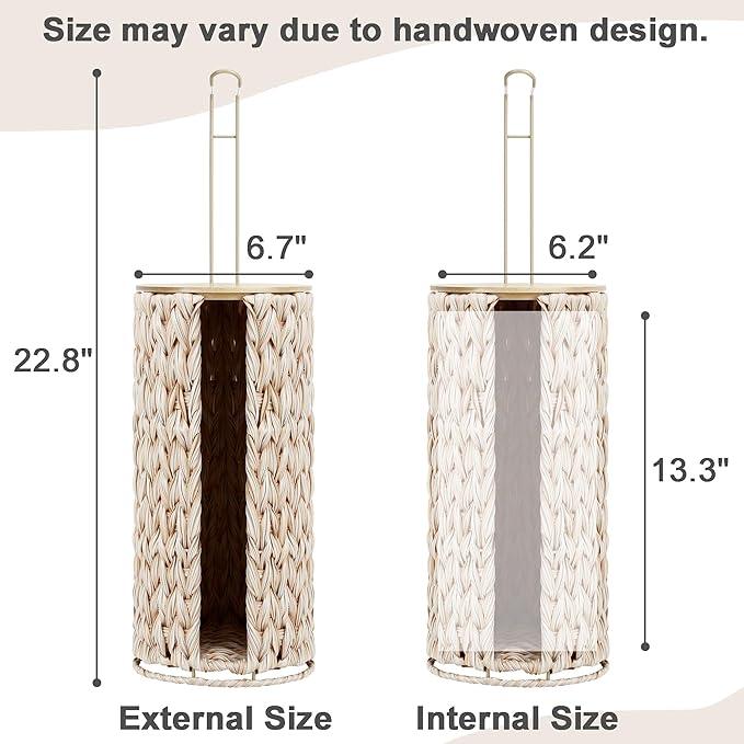 Stand Toilet Paper Storage with Lid Spare Extra 3 Rolls of Tissue Holder Free Standing Beige Wciker Toilet Paper Organizer Basket for Bathroom (Beige Color) - ModernBath