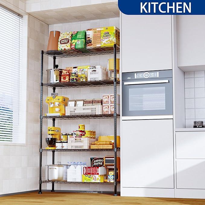 REGILLER 5-Wire Shelving Metal Storage Rack Adjustable Shelves,Standing Storage Shelf Units for Laundry Bathroom Kitchen Pantry Closet(Black,14.1" D x 36.1" W x 71.5" H) - ModernBath