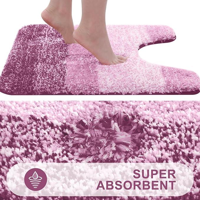 OLANLY Luxury Toilet Rugs U-Shaped 24x24, Extra Soft and Absorbent Microfiber Bathroom Rugs, Non-Slip Plush Shaggy Bath Mat, Machine Wash Dry, Contour Bathroom Mats for Toilet Base, Pinkish-Purple - ModernBath