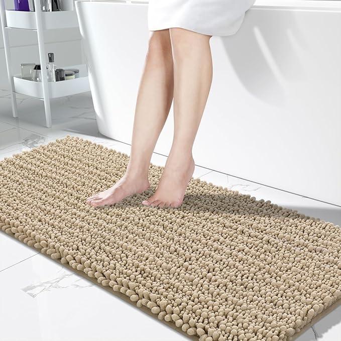 Yimobra Bathroom Runner Rug 60x24 Inch - Extra Long Non Slip Chenille Bath Mat, Soft & Absorbent, Machine Washable Shaggy Hallway Carpet for Vanity Tub Shower, Camel Home Decor Accessories - ModernBath