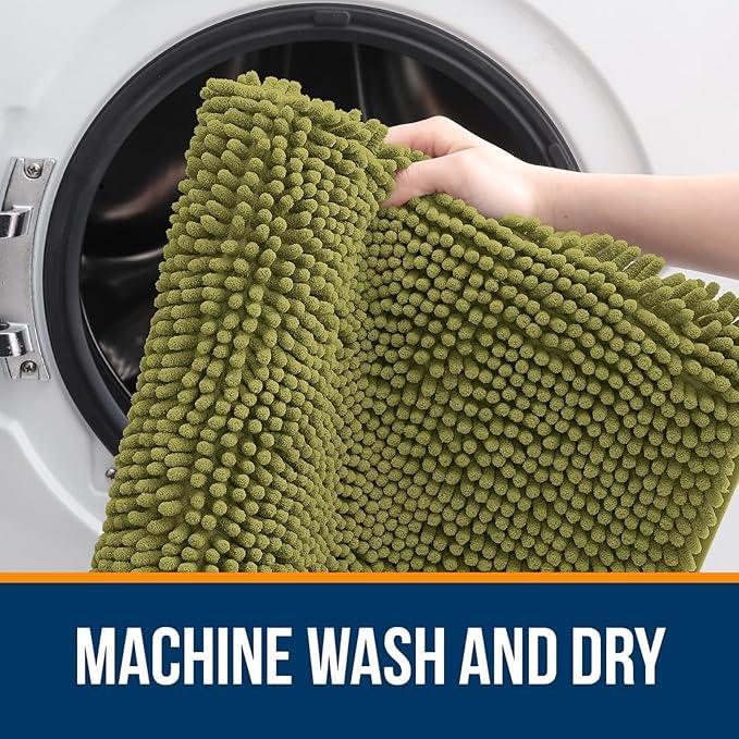 OLANLY Bathroom Rugs 30x20, Extra Soft Absorbent Chenille Bath Rugs, Rubber Backing Quick Dry, Machine Washable Bath Mats for Bathroom Floor, Tub and Shower, Home Decor Accessories, Willow Green - ModernBath
