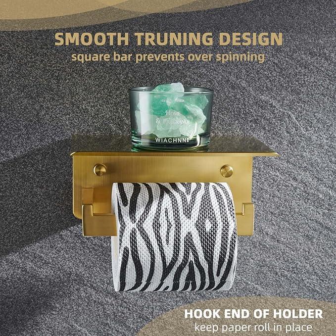 Angle Simple Toilet Paper Holder with Shelf, 304 Stainless Steel Bathroom Tissue Roll Holder for Wall, Brassy Gold - ModernBath