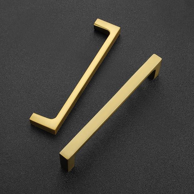 Ravinte 5 Pack Solid 5 Inch Kitchen Square Cabinet Handles Brushed Brass Drawer Pulls Kitchen Cabinet Hardware Handles - ModernBath