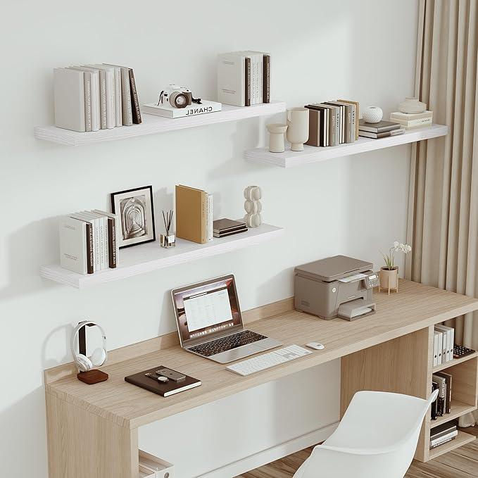 Vivelove Single Floating Shelves 48 Inches, 48 x 10 inch Deep x 1.8 in Thick, Long Wall Shelves Heavy Duty 80 lbs for Bedroom, Living Room, Kitchen, Office, Modern Shelf Book Home Decor, White - ModernBath