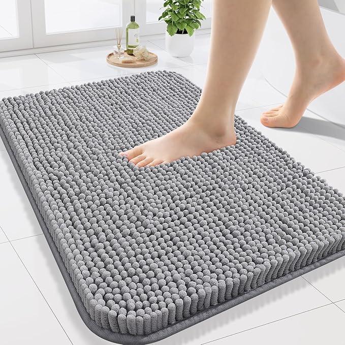 Arotive Bathroom Rugs 24x16, Extra Soft Absorbent Shaggy Chenille Bath Rugs, Machine Washable Rubber Backing Non-Slip Bath Mats for Bathroom Floor Tub and Shower, Home Decor Accessories, Grey - ModernBath