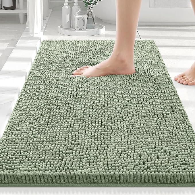 Smiry Luxury Chenille Bathroom Rugs 30x20, Extra Soft and Absorbent Shaggy Bath Mat, Machine Washable, Non-Slip Plush Carpet Runner for Tub, Shower, and Floor, Home Decor Accessories, Sage Green - ModernBath