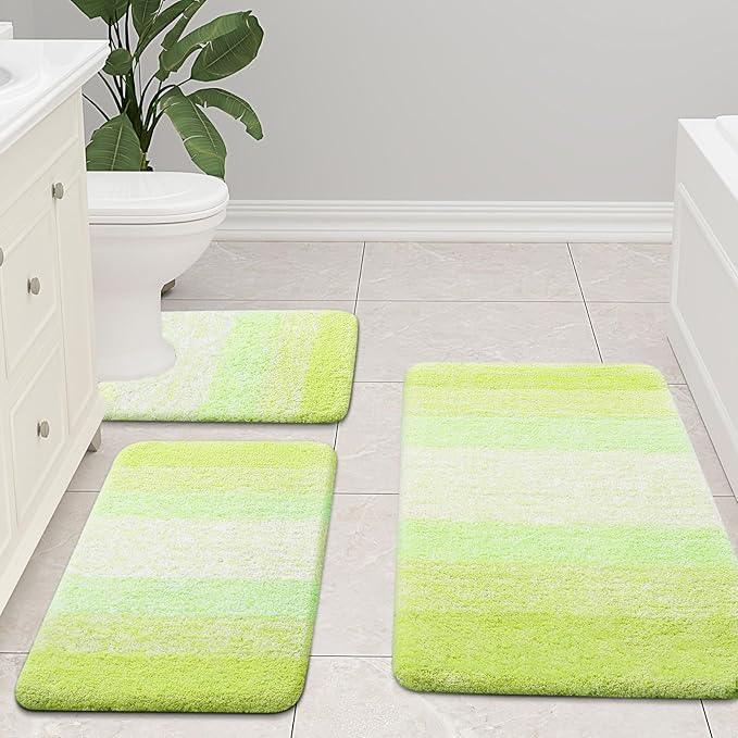 Arotive Microfiber Bathroom Rugs, Shaggy Soft and Absorbent Contour Toilet Rugs, Non-Slip, Thick Plush Machine Washable Dry Bath Mats for Toilet Base, 30x20, Light Green, Rectangular - ModernBath