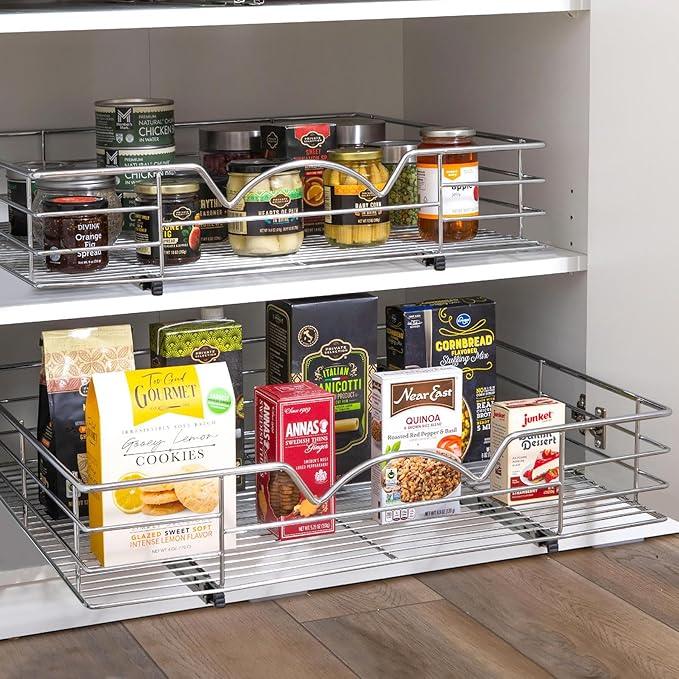 HOLDN’ STORAGE Heavy-Duty Premium Collection Pull Out Cabinet Organizer, Cabinet Drawer Slide Outs, Lifetime Limited Warranty - Basket Size 30" W x 21" D x 5" H, Anti-Rust Chrome Finish - ModernBath