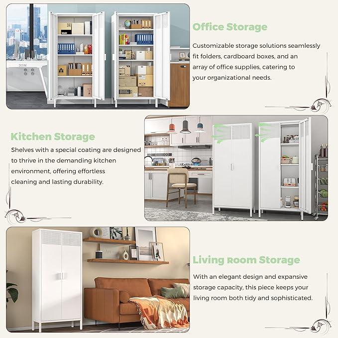 COFaR 4 Tier Black Metal Storage Cabinet, Free Standing with 2 Doors, 3 Adjustable Shelves and Legs, Cupboard Metal Cabinet for Living Room, Kitchen, Dining Room, Office - ModernBath