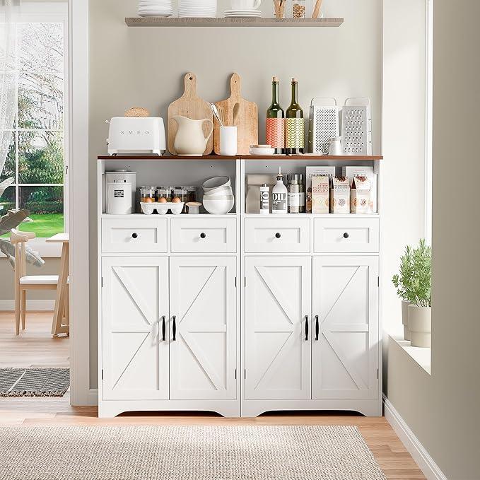 SUPER DEAL Farmhouse Storage Cabinet, Bathroom Floor Cabinet Kitchen Pantry with Doors and Drawers, Hutch Cupboard for Laundry, Living Room, Bedroom, White - ModernBath