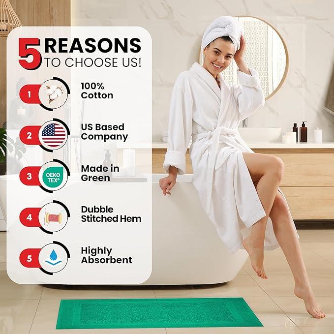 Infinitee Xclusives Premium Cotton Bath Mats for Bathroom – Pack of 2 | 34x22 Inches | Ultra Soft, Super Absorbent, Non-Slip, Machine Washable Mats (Vivid Green) [Not a Rug] - ModernBath