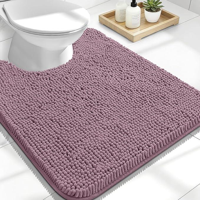 OLANLY Toilet Rugs U-Shaped 24x20, Extra Soft Absorbent Chenille Contour Bathroom Rugs for Toilet, Dry Quickly, Machine Washable, Non-Slip Bath Mat, Deep Plum - ModernBath