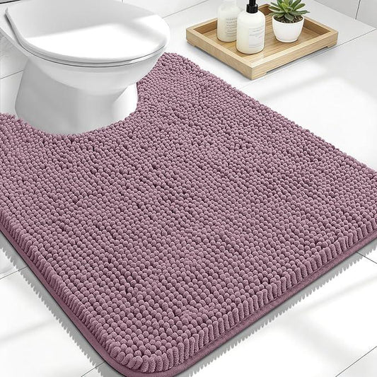 OLANLY Toilet Rugs U-Shaped 24x20, Extra Soft Absorbent Chenille Contour Bathroom Rugs for Toilet, Dry Quickly, Machine Washable, Non-Slip Bath Mat, Deep Plum - ModernBath