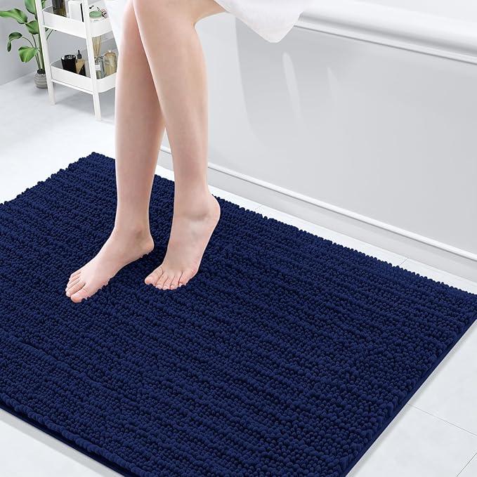 Arotive Luxury Chenille Bathroom Rug Mat, Extra Soft Thick Absorbent Shaggy Bath Rugs, Non-Slip Machine Wash Dry, Plush Bath Mats for Bathroom, Shower and Tub, 44x32, Navy - ModernBath