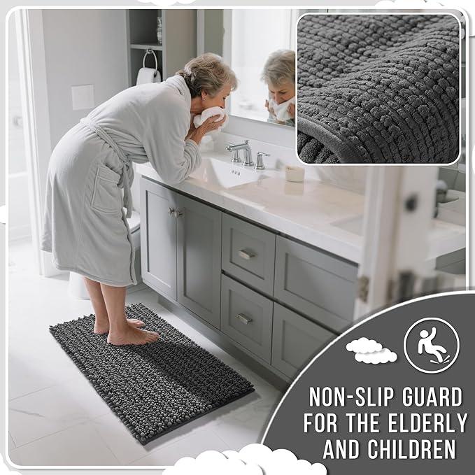 Yimobra Large Bathroom Rugs Non Slip Washable 36x24 Inch - Ultra Soft Absorbent Chenille Bath Mat, Quick Dry Shaggy Floor Carpet for Tub Shower, Dark Gray Home Decor Accessories - ModernBath