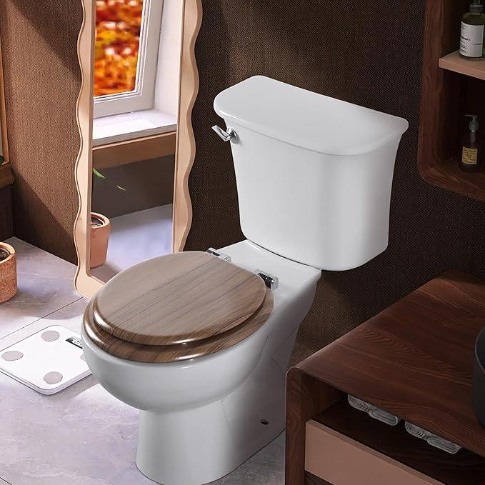 Round Toilet Seat Molded Wood Toilet Seat with Quietly Close and Quick Release Hinges, Easy to Install also Easy to Clean by Angol Shiold (Round, Natural) - ModernBath