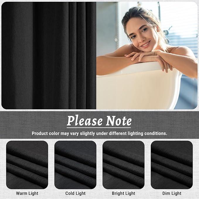 WONICY No Hook Shower Curtain with Snap in Liner, Polyester Textured Shower Curtain with Liner Set, Waterproof Washable Hotel Style Shower Curtains for Bathroom, 71Wx74H, Black - ModernBath