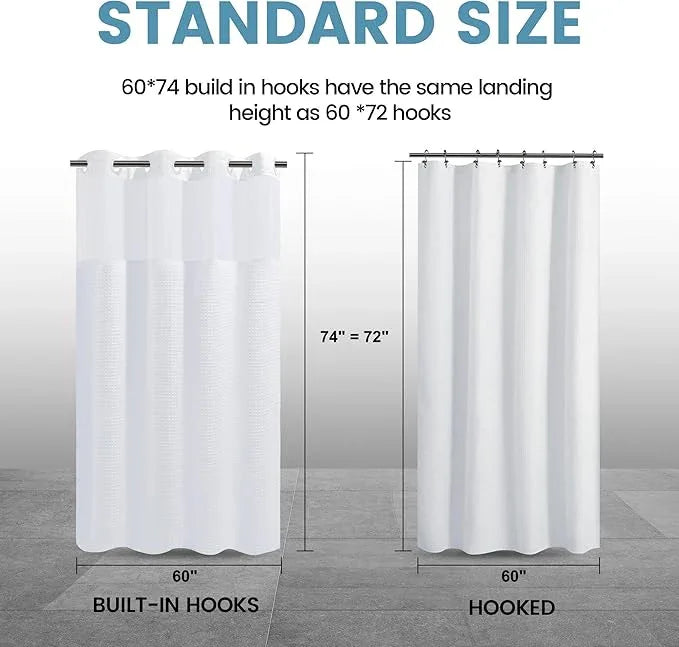 EUTXL Stall No Hook Shower Curtain with Snap in Liner,230GSM Waffle Weave Shower Curtains for Bathroom,60W x 74H,White - ModernBath