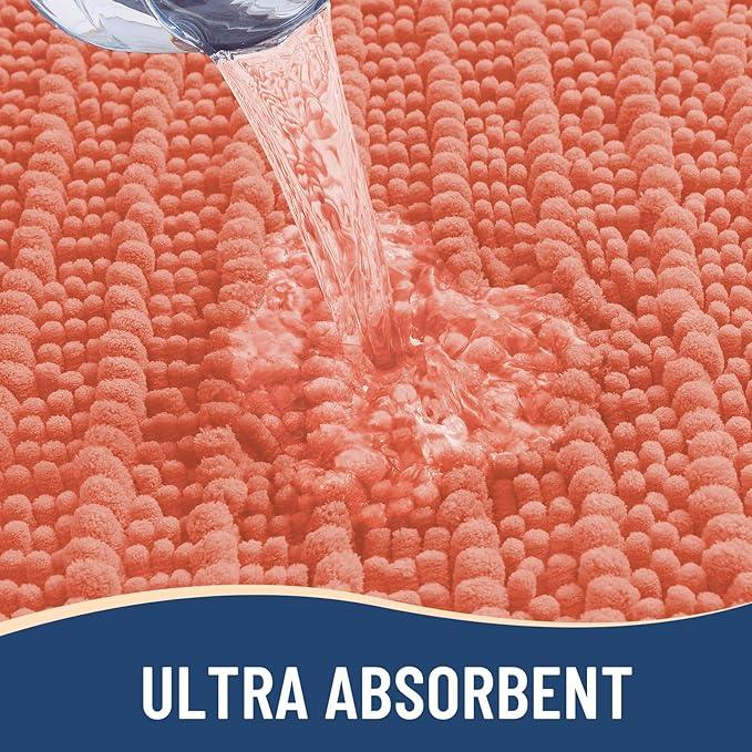 Arotive Luxury Chenille Bathroom Rug Mat, Extra Soft Thick Absorbent Shaggy Bath Rugs, Non-Slip Machine Wash Dry, Plush Bath Mats for Bathroom, Shower and Tub, 36x24, Coral - ModernBath