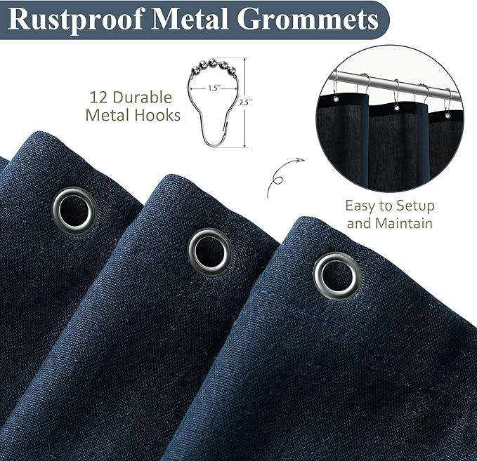 Naturoom Navy Blue Shower Curtain for Bathroom, Linen Textured Weighted Hem Cloth Shower Curtain Set with Hooks, Simple Hotel Luxury Men Nautical Bath Accessories Decor,72x72, Dark Blue - ModernBath