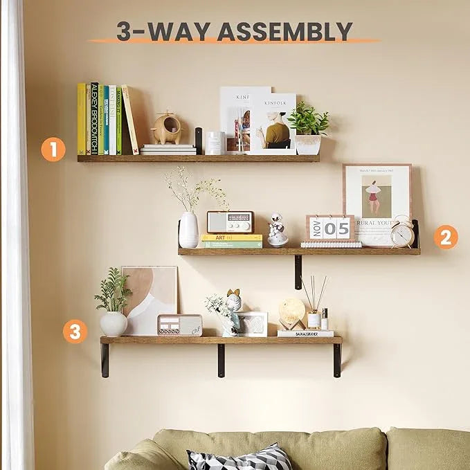 upsimples Floating Book Shelves for Wall, 35.4 Inches Long Floating Wood Shelves for Living Room, Library, Bedroom, Office Organizer and Storage, Brown - ModernBath