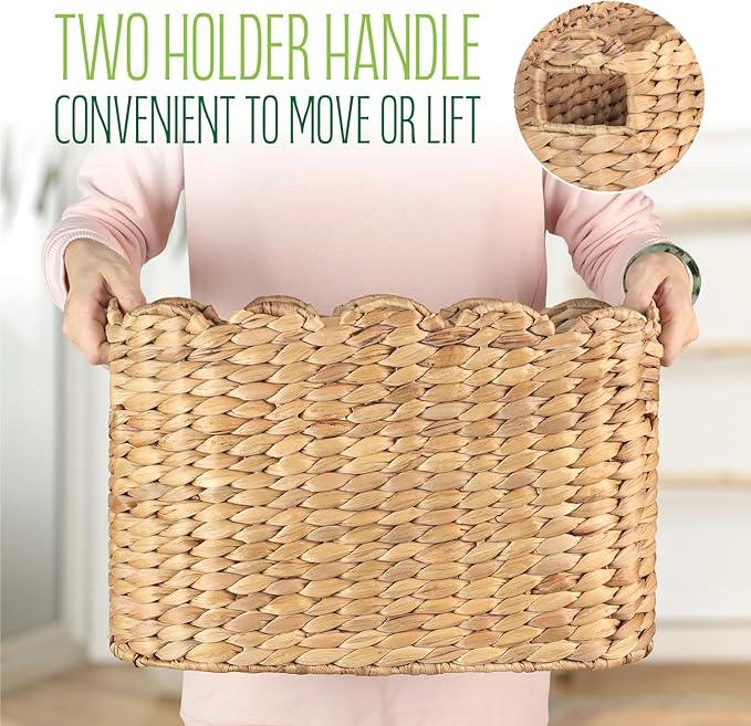 Toilet Paper Storage Baskets, Scalloped Water Hyacinth Baskets , Wicker Scalloped Basket for Storage, Toilet Papers Holder Wicker Basket, Toilets Paper Organizer, Bathroom Accessories Organizer... - ModernBath