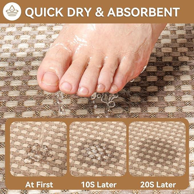 YDKGL Non Slip Bath Mat Bathroom Rugs, Soft Braided Ultra Thin Bath Mats, Super Absorbent Quick Dry Bath Rug Shower Mat, Rubber Backing, Fit Under Door Bathroom Floor, Machine Washable, Brown 16"x24" - ModernBath