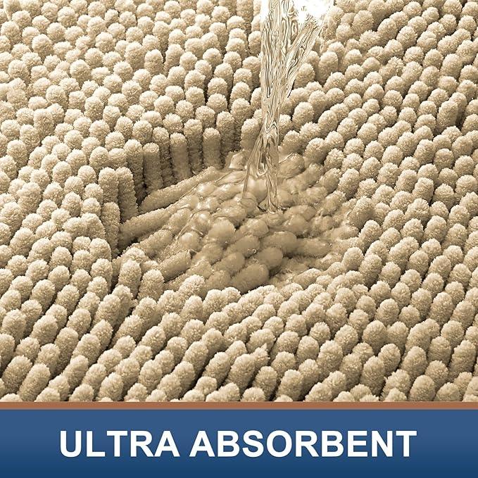 Smiry Luxury Chenille Bathroom Rugs 47x17, Extra Soft and Absorbent Shaggy Bath Mat, Machine Washable, Non-Slip Plush Carpet Runner for Tub, Shower, and Floor, Home Decor Accessories, Beige - ModernBath