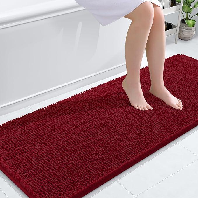 OLANLY Bathroom Rugs 59x24, Extra Soft Absorbent Chenille Bath Rugs, Rubber Backing Quick Dry, Machine Washable Bath Mats for Bathroom Floor, Tub and Shower, Home Decor Accessories, Red - ModernBath