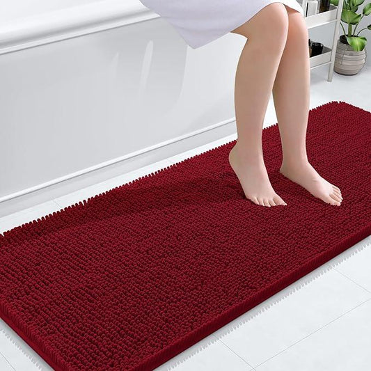 OLANLY Bathroom Rugs 59x24, Extra Soft Absorbent Chenille Bath Rugs, Rubber Backing Quick Dry, Machine Washable Bath Mats for Bathroom Floor, Tub and Shower, Home Decor Accessories, Red - ModernBath
