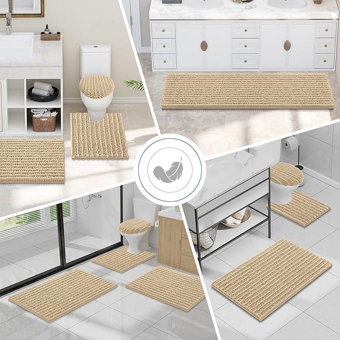 Smiry Bathroom Toilet Rugs U Shaped 24x20, Extra Soft Absorbent Non Slip Rubber Backing Chenille Contour Bath Rugs for Toilet, Machine Washable Contoured Bath Mats, Beige - ModernBath