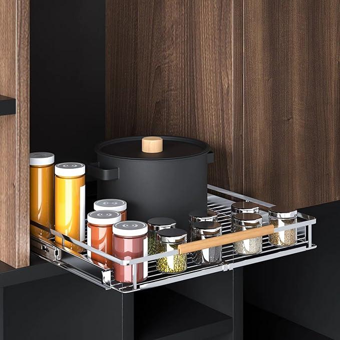 Pull Out Shelves for Kitchen Cabinet, 17.1~28" W x 22.5" D Expandable Slide Out Drawers for Kitchen Organizers and Storage, Pull Out Cabinet Organizer, Stainless Steel, 2Pack - ModernBath