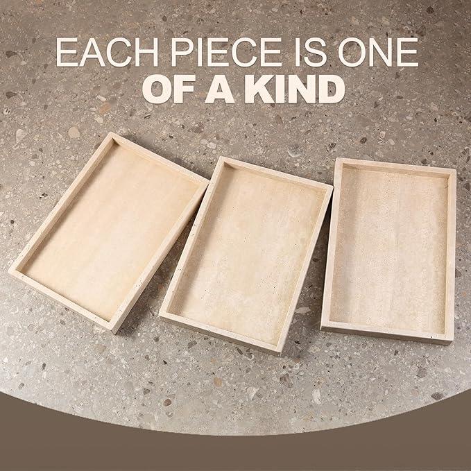 Koville Roman Travertine Tray, 12x8 Coffee Table Vanity/Decorative Tray for Jewerly, Watch, Perfume Candle Storage for Bedroom/Bathroom/Kitchen Countertop - ModernBath