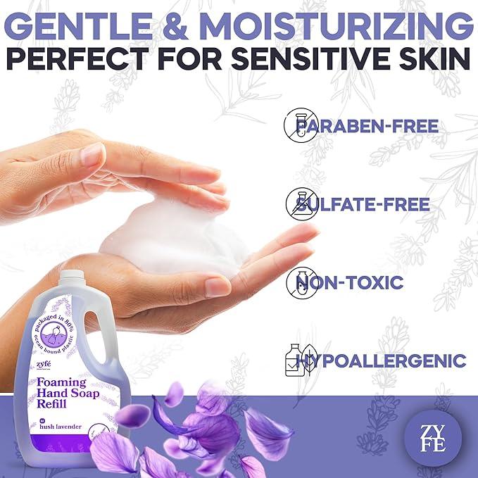 ZYFE Lavender Hand Soap Refills Foam, 64oz Liquid Hand Soap Foam Refill in Recycled Bottle, Natural Handwash Refill with Essential Oils, Biodegradable & Moisturizing - ModernBath